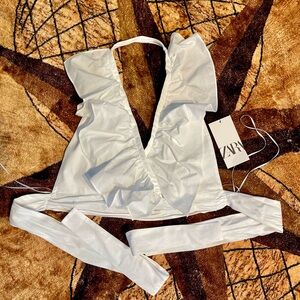 ZARA NEW WOMAN SS24 WHITE ZW COLLECTION RUFFLED CROSSOVER